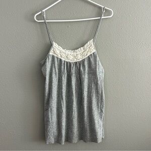 Ann Taylor LOFT Y2K Babydoll Tank Top Size L Ruffle Spaghetti Strap Bella Swan